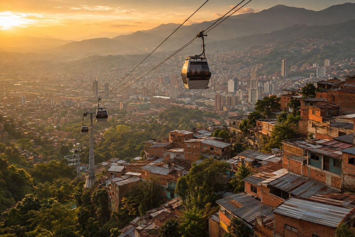 Metrocable gondolas over Medellín